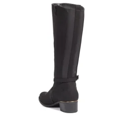Stretch Back Buckle Detail Long Boots - Black