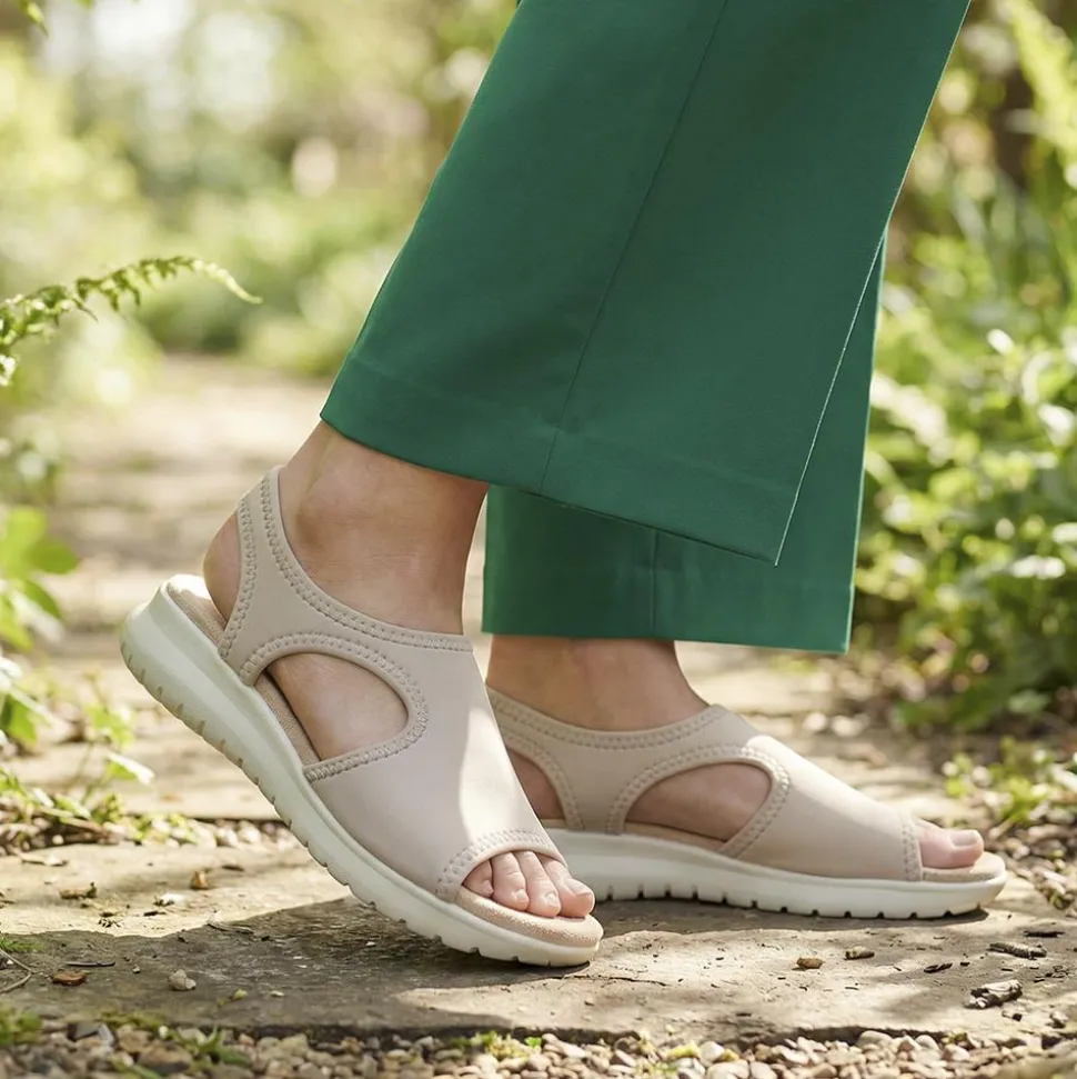 Stretch Comfort Sandals with Cushioned Insole - Beige