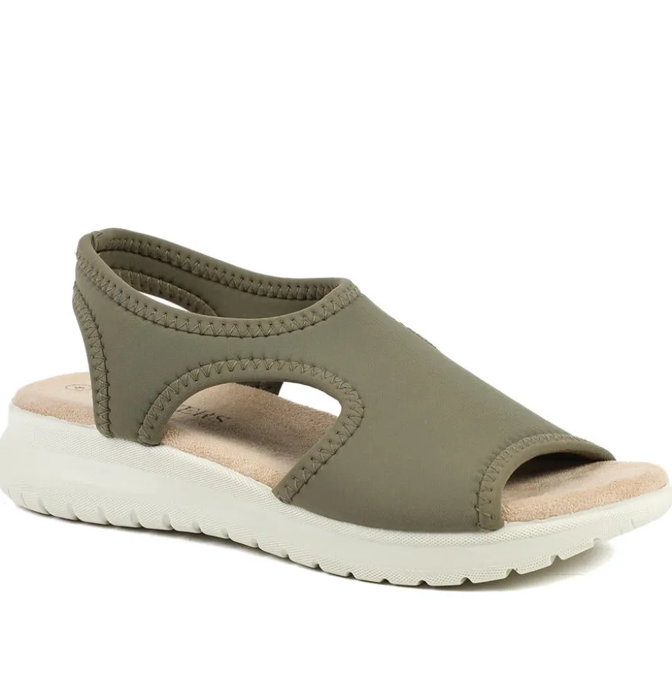 Stretch Comfort Sandals with Cushioned Insole - Khaki