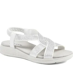 Stretch Fit Embellished Daily Sandals - White
