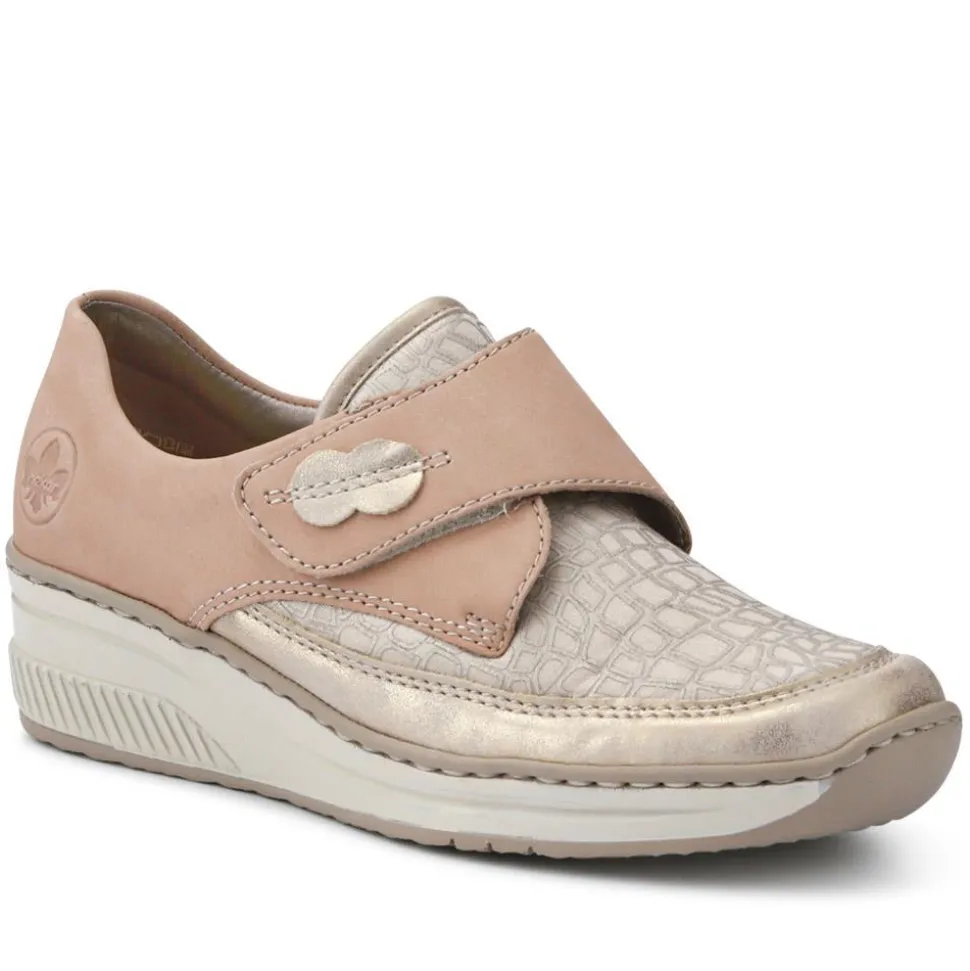 Stretchy Leather Touch-Fasten Trainers - Beige