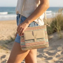 Stripey Cross-Body Bag - Beige Multi
