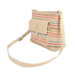Stripey Cross-Body Bag - Beige Multi