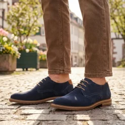 Suede Leather Lace-Up Shoes - Navy