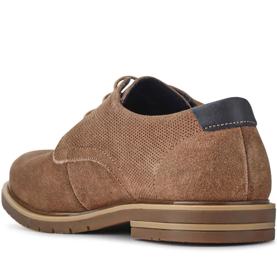 Suede Leather Lace-Up Shoes - Taupe