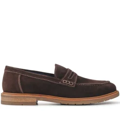Suede Leather Penny Loafers - Brown