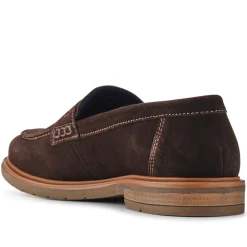 Suede Leather Penny Loafers - Brown