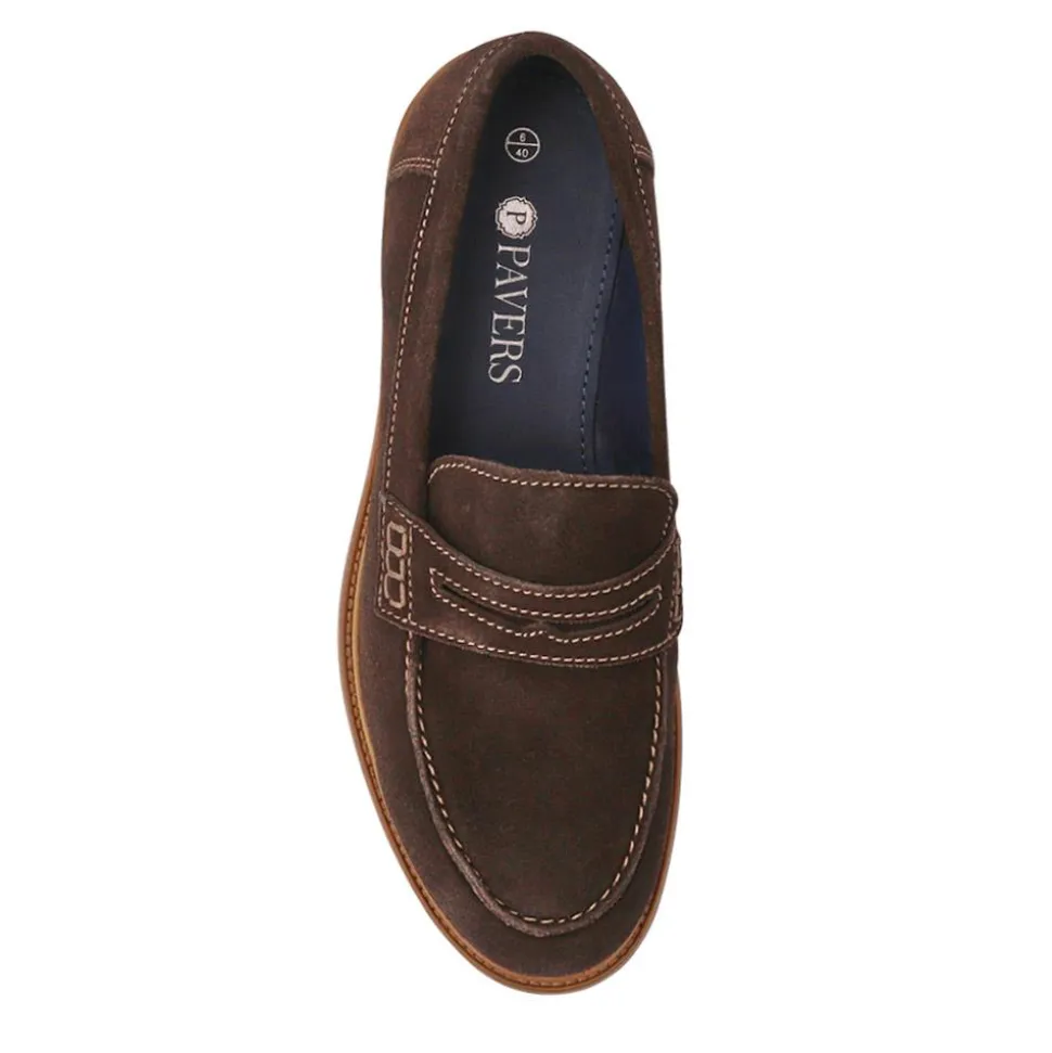 Suede Leather Penny Loafers - Brown