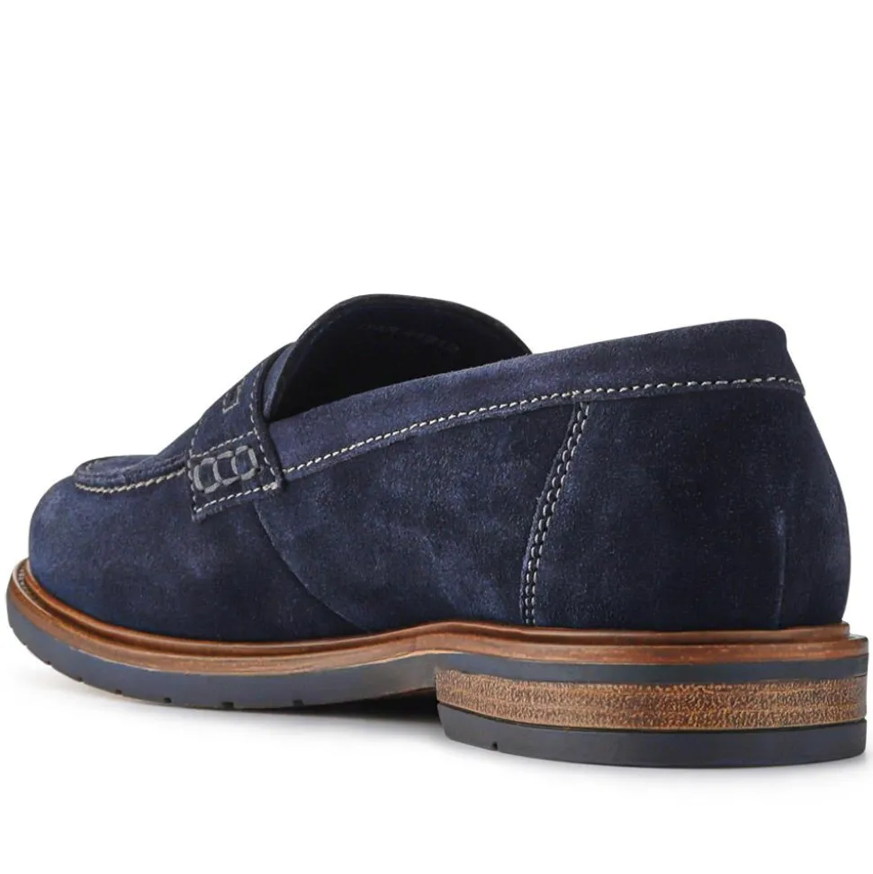 Suede Leather Penny Loafers - Navy
