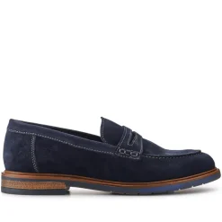 Suede Leather Penny Loafers - Navy