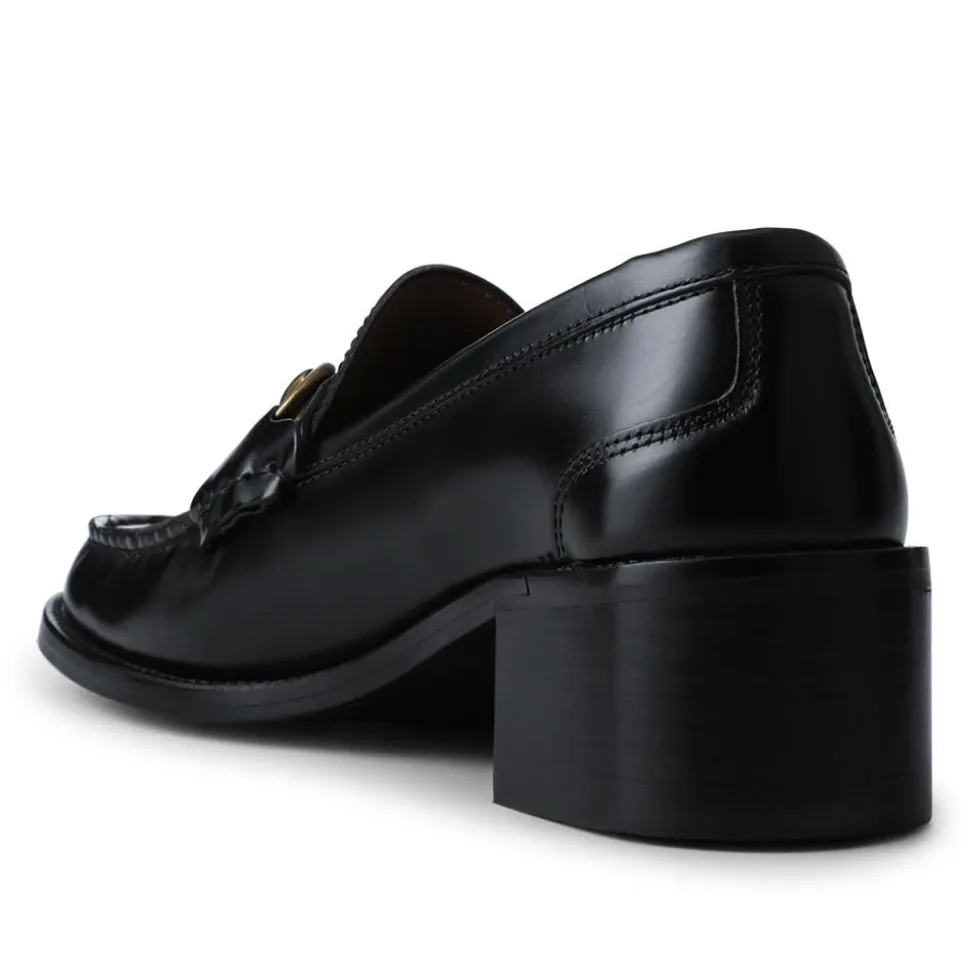 Talitha Leather Heeled Moccasins - Black