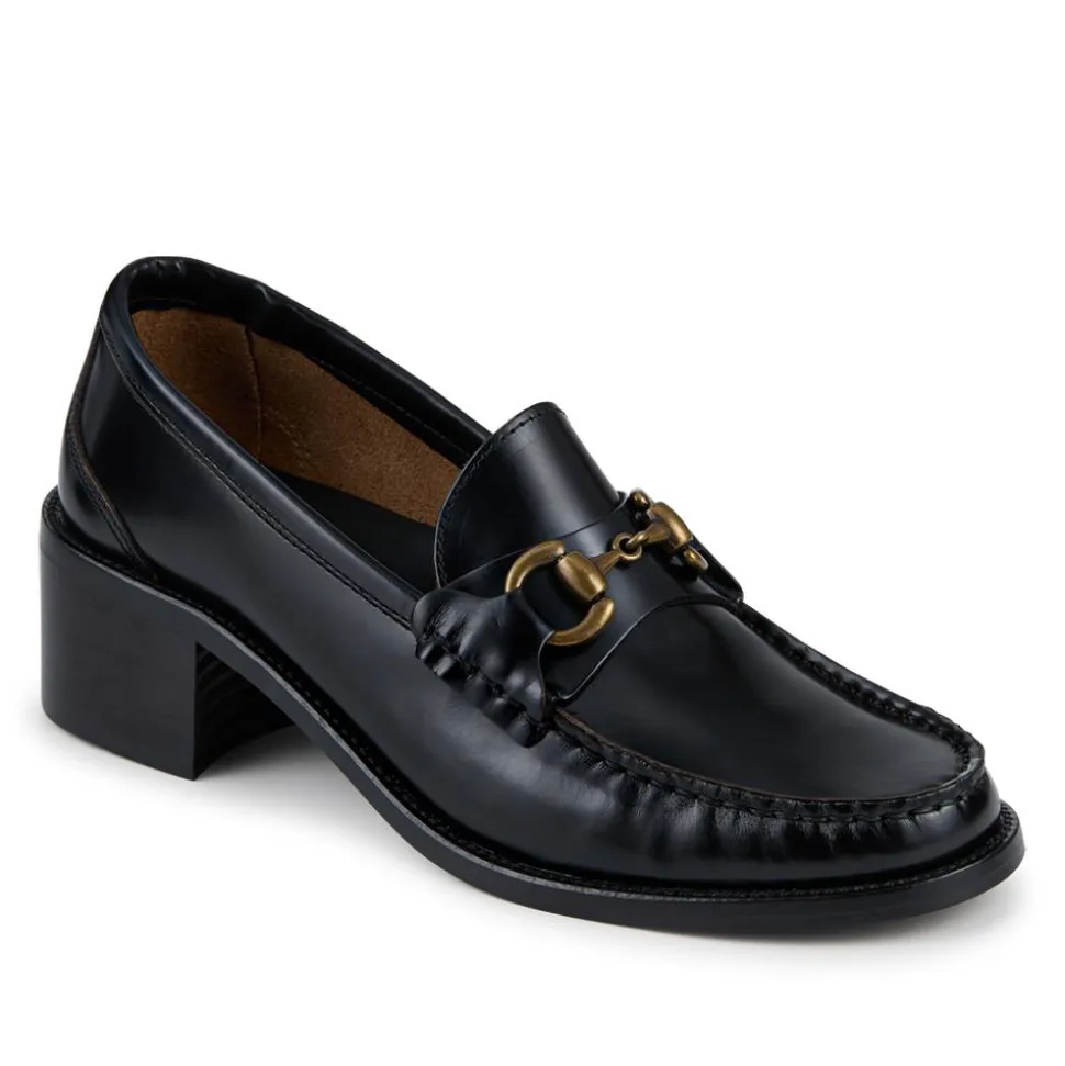 Talitha Leather Heeled Moccasins - Black