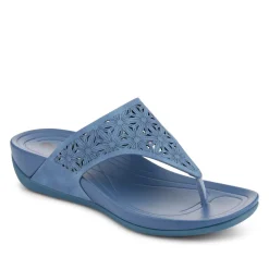 Tall-Heeled Toe-Post Sandals - Blue