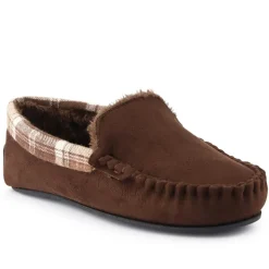 Tartan Cuff Slippers - Brown