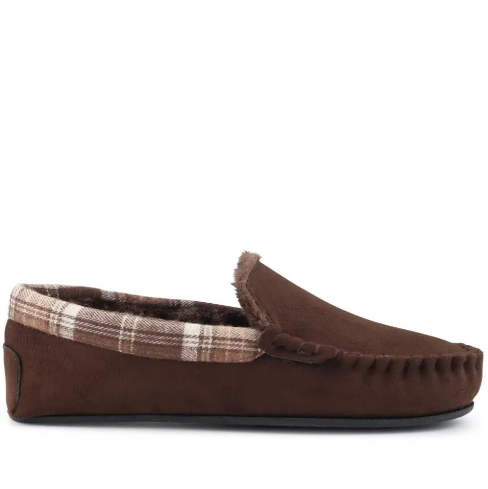 Tartan Cuff Slippers - Brown