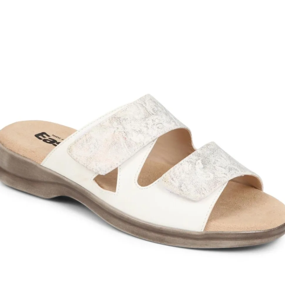 Touch-Fasten Adjustable Mule Sandals - White-Silver