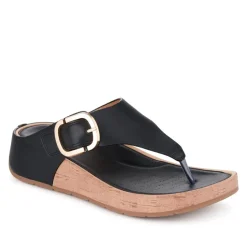 Touch Fasten Buckled Toe Post Sandals - Black