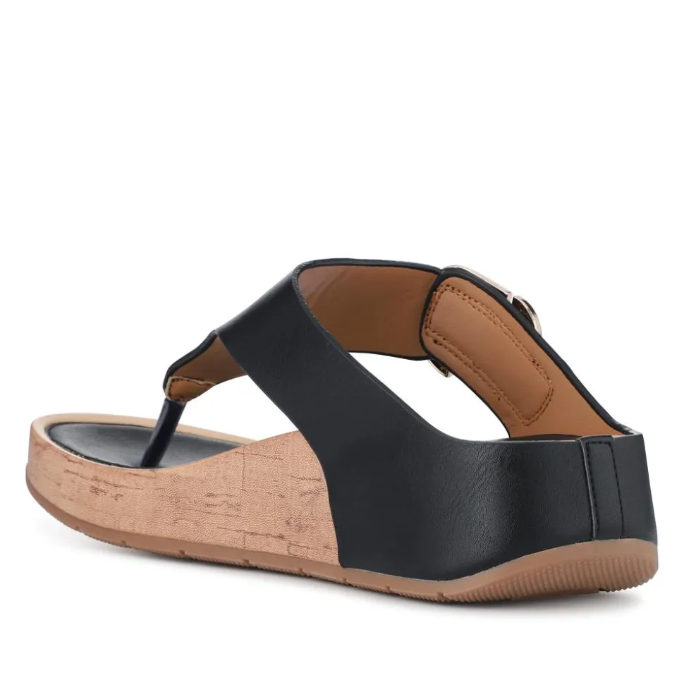 Touch Fasten Buckled Toe Post Sandals - Black