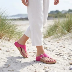 Touch Fasten Buckled Toe Post Sandals - Fuschia
