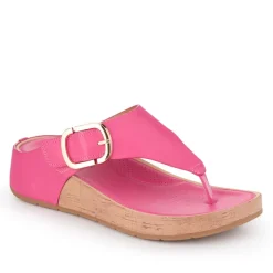 Touch Fasten Buckled Toe Post Sandals - Fuschia