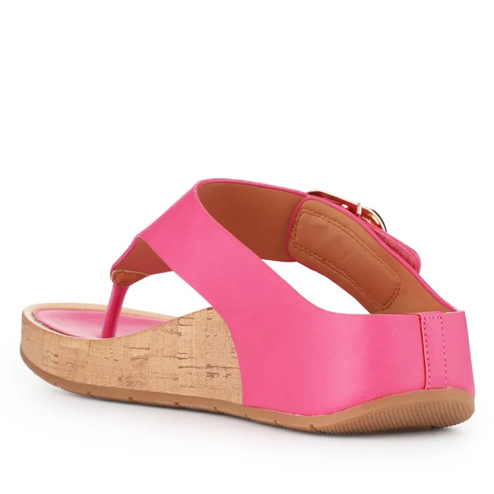 Touch Fasten Buckled Toe Post Sandals - Fuschia