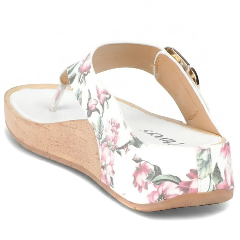 Touch Fasten Buckled Toe Post Sandals - White Floral