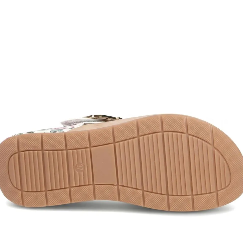 Touch Fasten Buckled Toe Post Sandals - White Floral