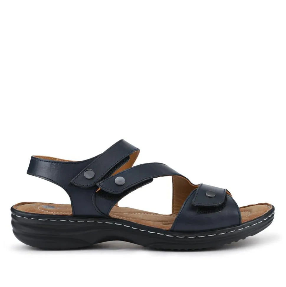 Touch-Fasten Cushioned Leather Sandals - Navy