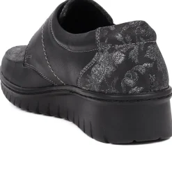 Touch-Fasten Floral Monk Shoes - Black Floral