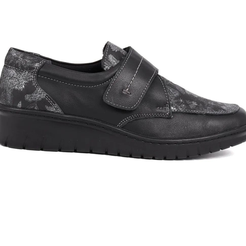 Touch-Fasten Floral Monk Shoes - Black Floral