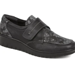 Touch-Fasten Floral Monk Shoes - Black Floral