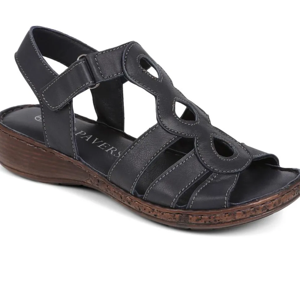 Touch-Fasten Leather Sandals - Navy