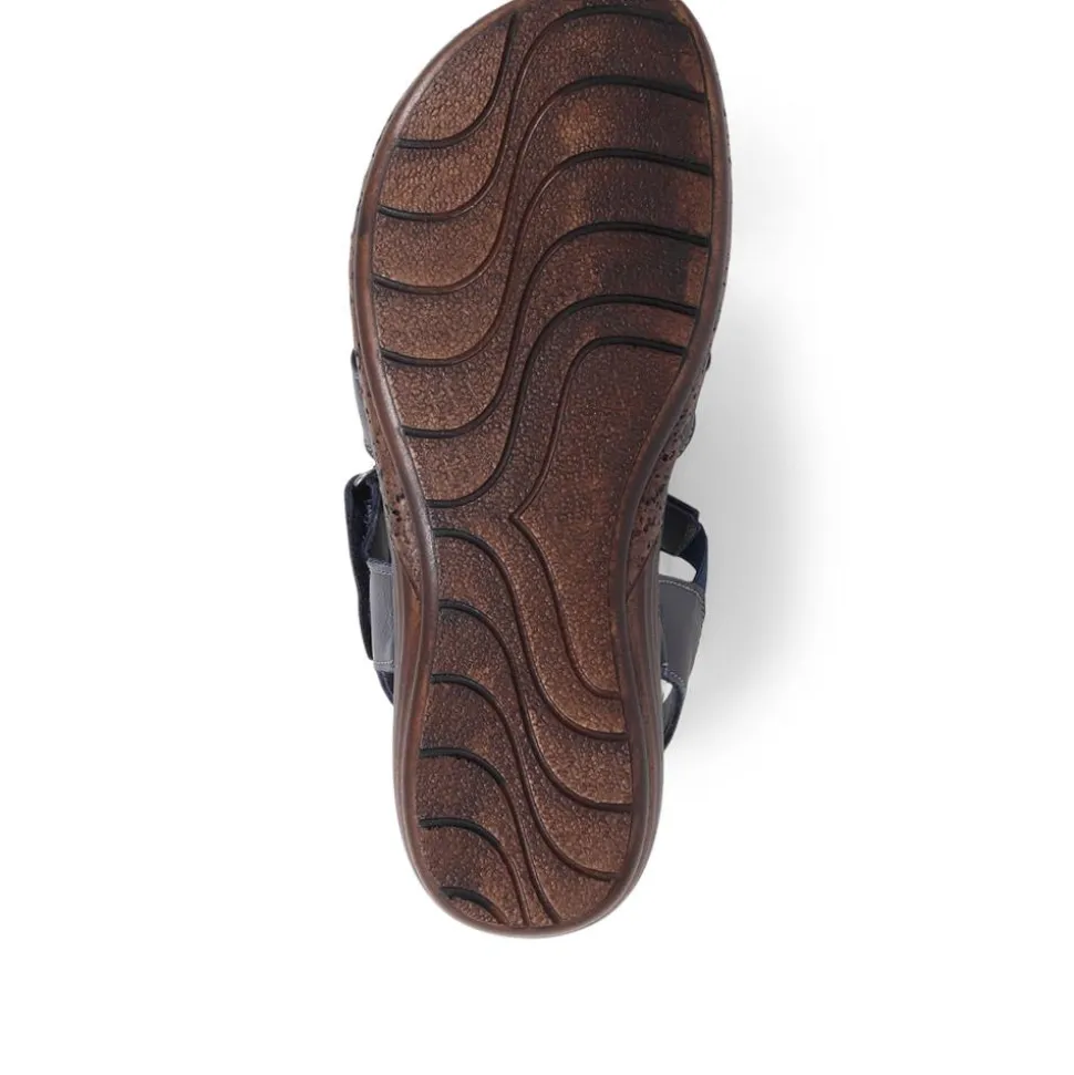 Touch-Fasten Leather Sandals - Navy