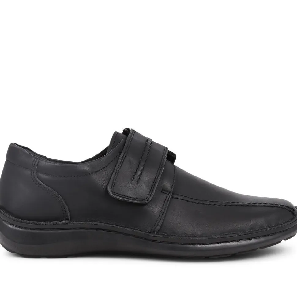 Touch-Fasten Leather Shoes - Black