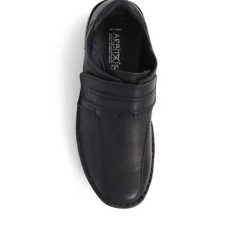 Touch-Fasten Leather Shoes - Black