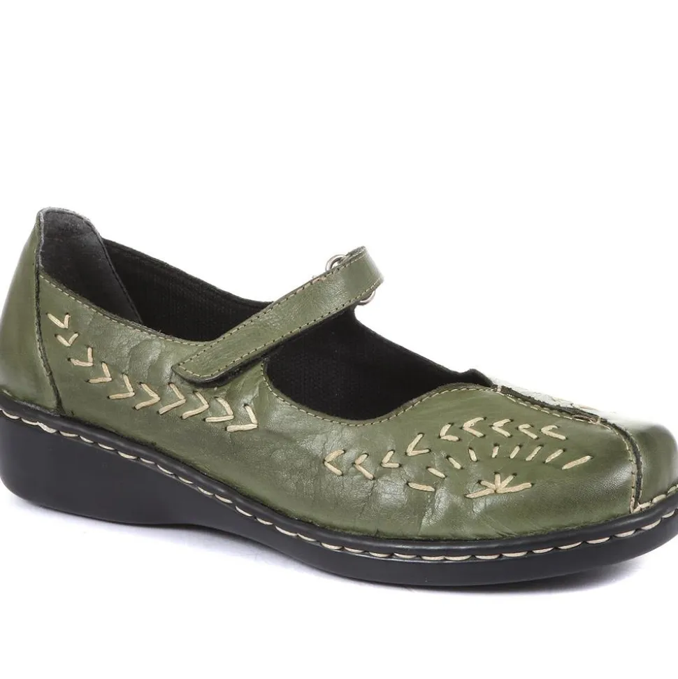 Touch-Fasten Mary Janes - Khaki