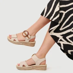 Touch Fasten Wedge Sandals - Beige