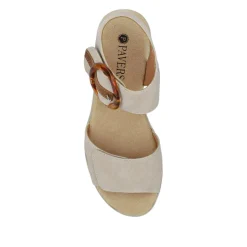 Touch Fasten Wedge Sandals - Beige
