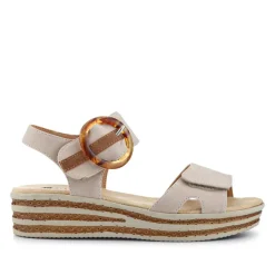 Touch Fasten Wedge Sandals - Beige