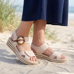 Touch Fasten Wedge Sandals - Beige