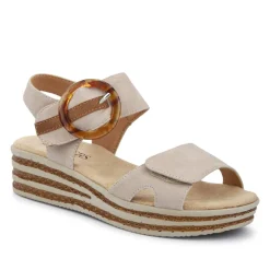 Touch Fasten Wedge Sandals - Beige