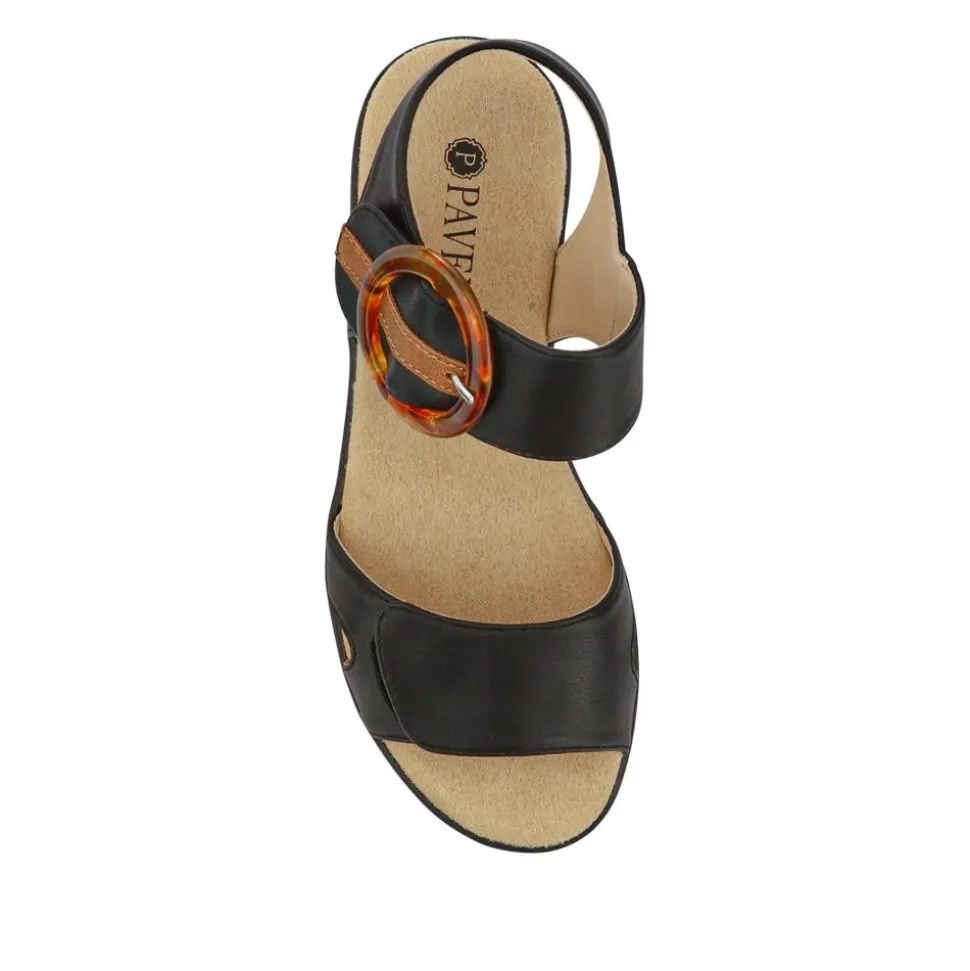 Touch Fasten Wedge Sandals - Black