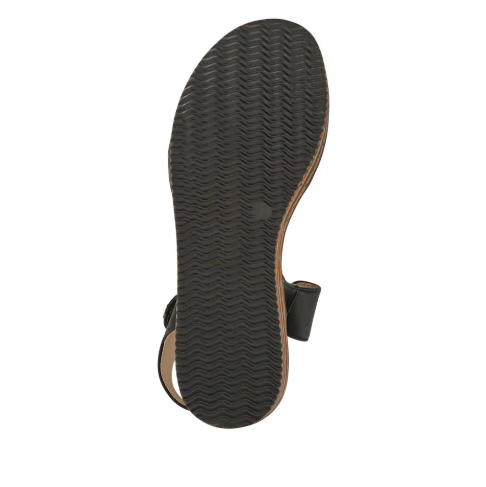Touch Fasten Wedge Sandals - Black