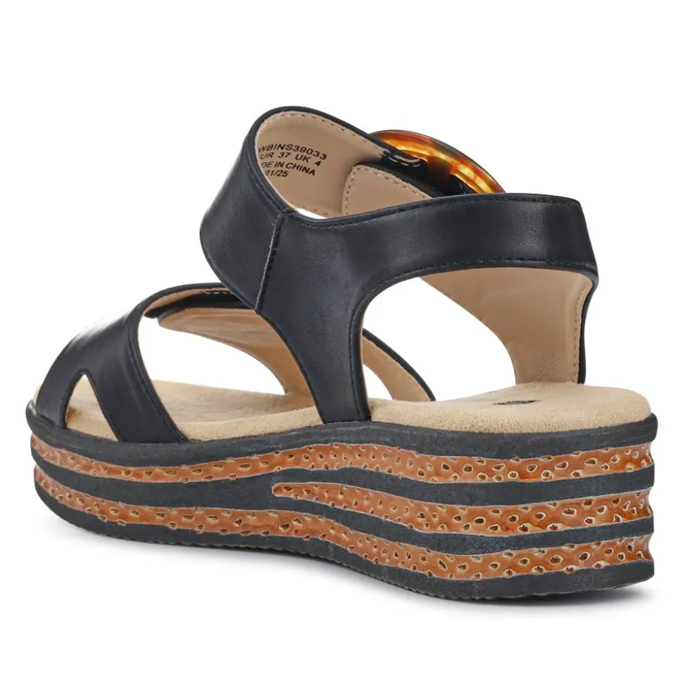 Touch Fasten Wedge Sandals - Black