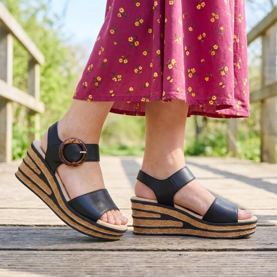 Touch-Fasten Wedge Sandals - Black