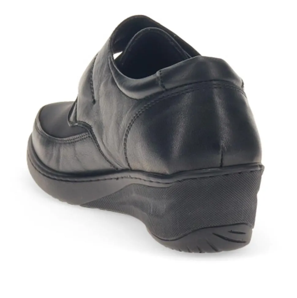 Touch-Fasten Wedge Shoes - Black