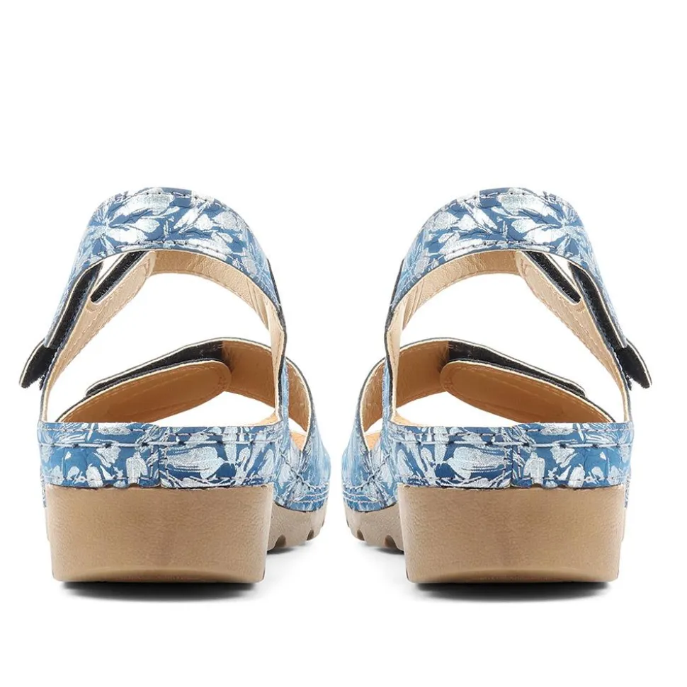 Triple Adjustable Fit Sandals - BLUE FLORAL