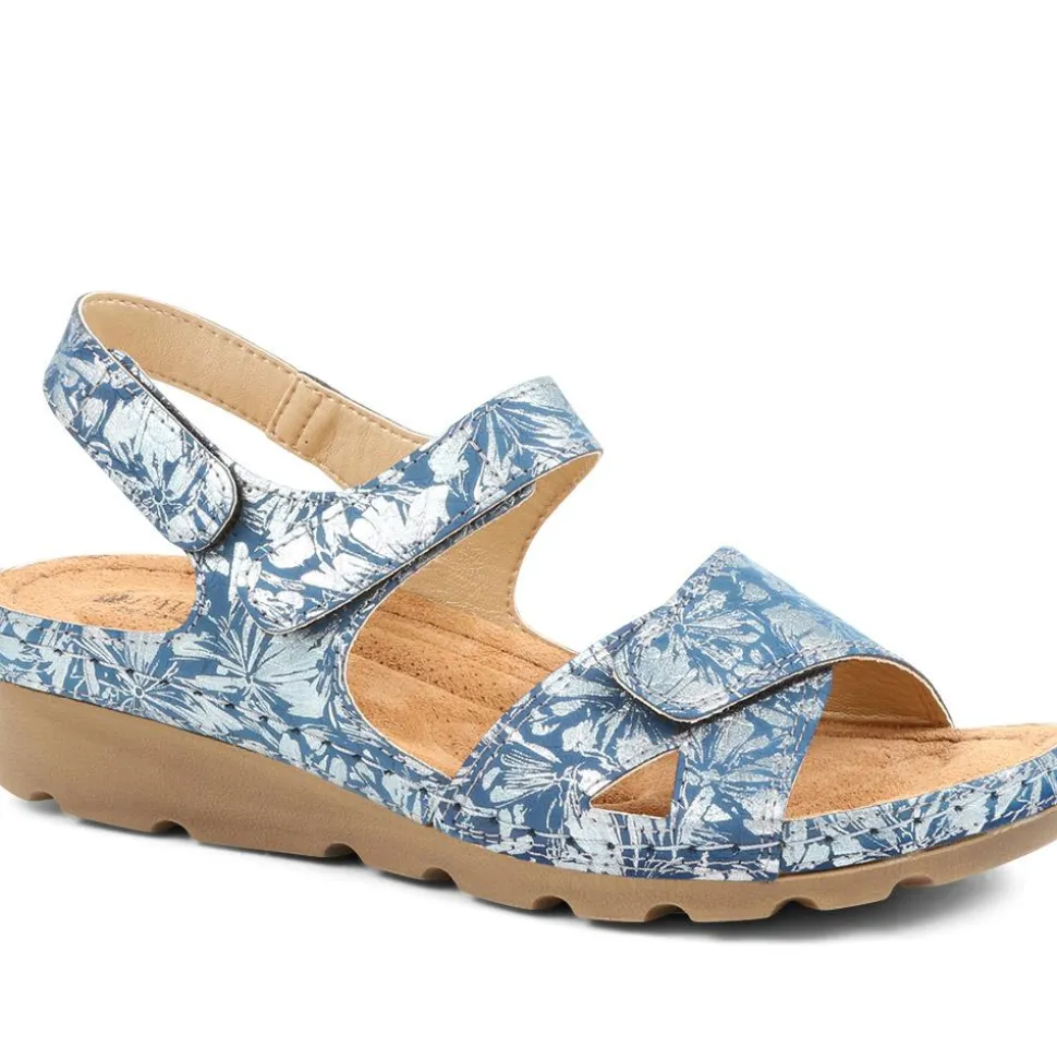 Triple Adjustable Fit Sandals - BLUE FLORAL