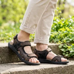 Triple Touch-Fastening-Strapped Sandals - Brown