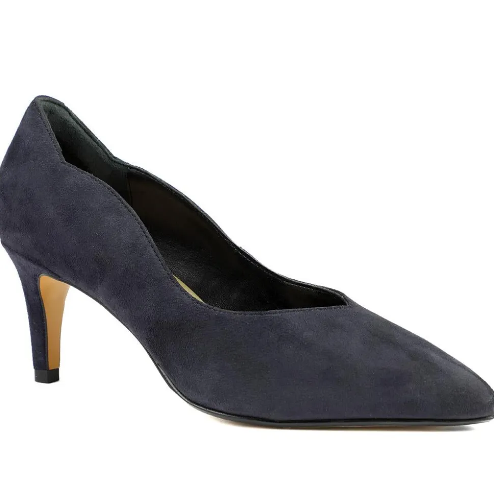 Van Dal Stella Wide Fit Leather Court Shoes - Navy Suede